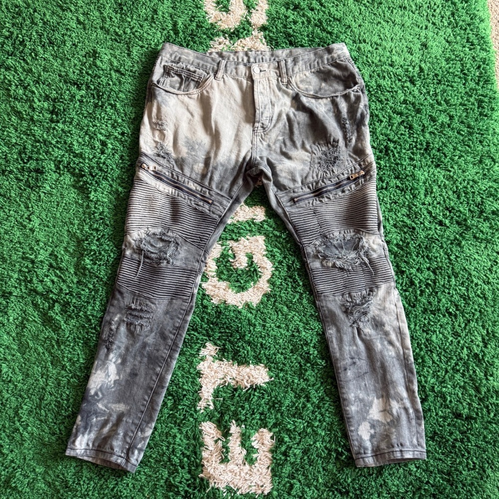 DOPE‎ Mens Distressed Moto Biker Jeans Ribbed Denim Pants Size 38